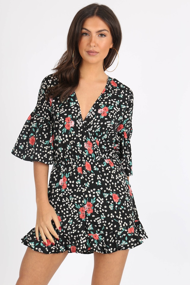 Floral Ruffle Hem Playsuit 