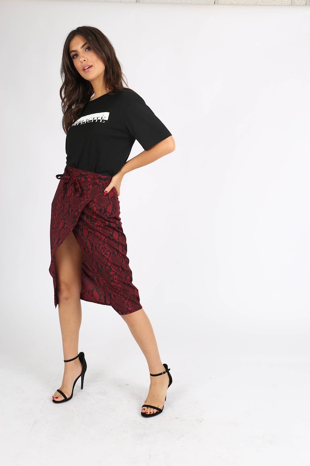 Snake Print Self Tie Wrap Skirt 