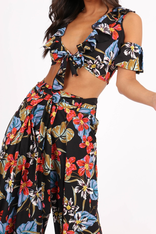 Tropical Tie Front Crop Top