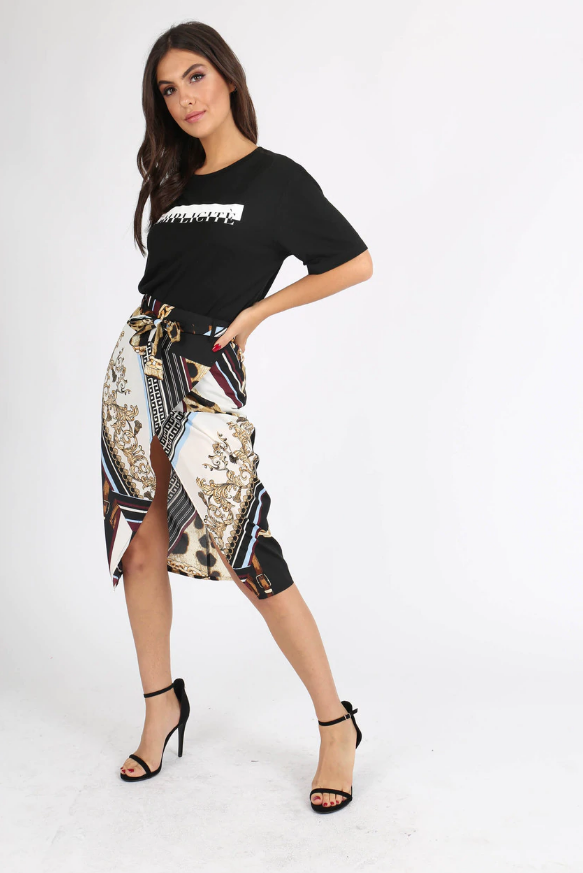 Multi Chain Print Self Tie Wrap Skirt 